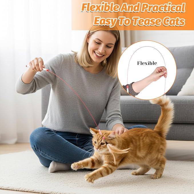 Cat Feather Toy 4PCS Cat Toys for Indoor Cats Interactive Cat-Feather Wand Cats Feather Toys for Bored Indoor-Cat Chase and Exercise
