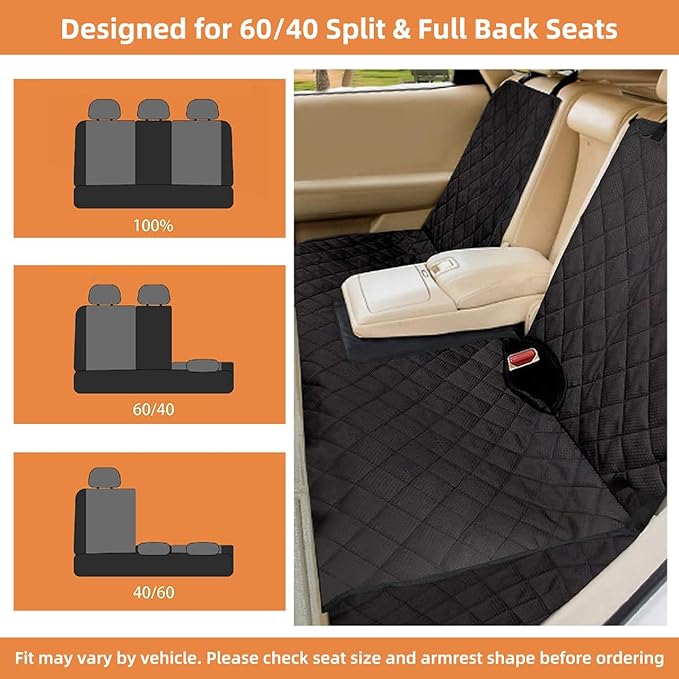 Bark Lover Dog Car Seat Cover for Back Seat, Upgraded Thickened Matte Fabric, Waterproof Backseat Protector, Non-Slip Rear Seat Cover for Dogs & Kids, Armrest Compatible, Fits Most Cars SUVs & Trucks
