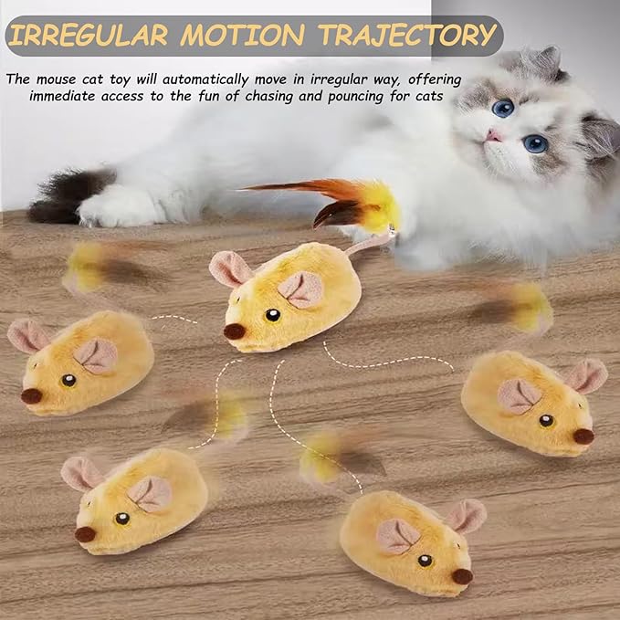 Interactive Mouse Cat Toy, Automatic Moving Fake Rat Mouse Cat Toy, Realistic Rechargeable Dog Mouse Toy with Sound & Feather & Bell, Prank Joke Scary Trick Rats for Cats Dogs
