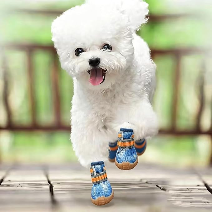 Dog Boots & Paw Protectors for Summer Hot Pavement Puppy Shoes with Anti-Slip Rubber Soles Pet Socks for Small Medium Dogs_1#(Blue)