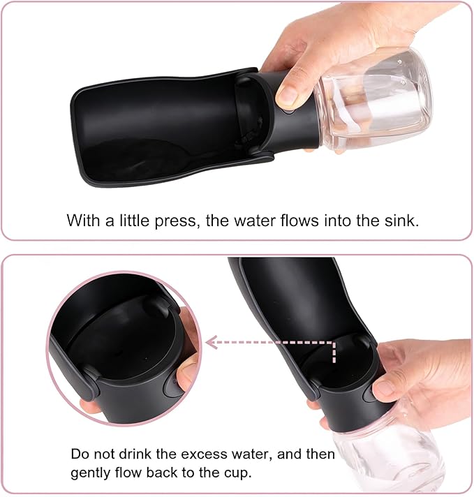 Portable Dog Water Bottle, Foldable Dog Water Bottle Leak Proof Dispenser for Puppy Small Medium Large Dogs, Pet Drink Cup for Walking Hiking Traveling(Black,12oz)