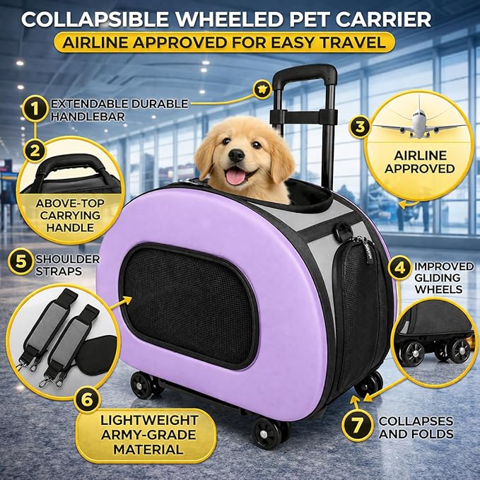 Pet Life ® 'Final Destination' Military-Grade Hardshell and Light 2-in-1 Wheeled or Carrying Travel Airline Cat and Dog Carrier Crate or Portable Pet Kennel