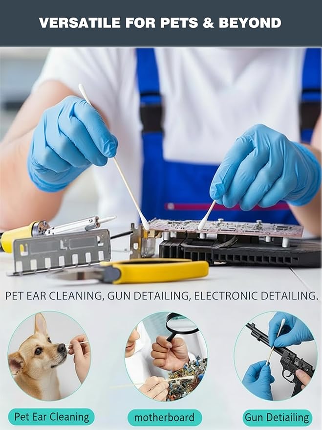 Dog Ear Cleaning Swabs 400 Count – 6 Inch Extra Long Bamboo Cotton Swabs for Dogs & Cats, Large Round Lint-Free Pet Ear Cleaner Tool for Ear Wax Removal, Tear Stains & Grooming