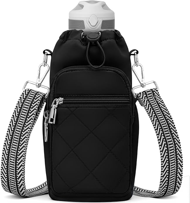 SYTRAH Water Bottle Carrier Bag with Strap, Water Bottle Purse with Phone Pocket 40oz for Walking Hiking
