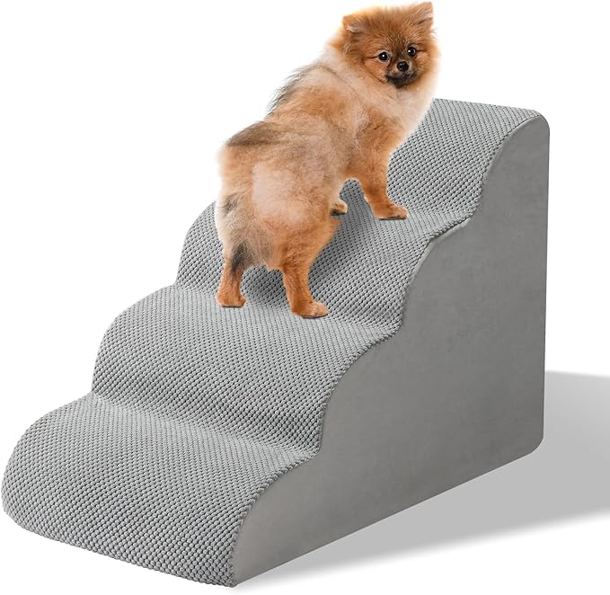 Dog Stairs for Small Dogs and Cats, Dog Stairs for Bed, 4-Step Dog Ramp, Non-Slip Sturdy Pet Steps for Small Dogs & Cats