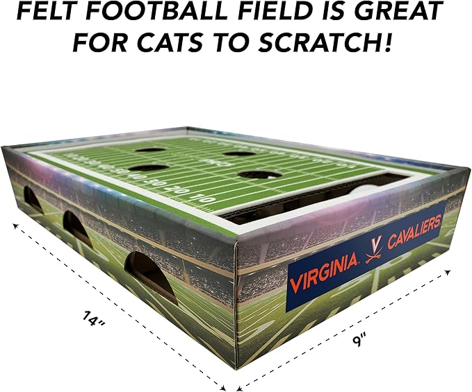 Pets First NCAA Virginia Cavaliers Cat Scratcher Box, Game Day Cat Toy, NCAA Football Field Designed Cat Scratcher and Lounge, Stimulating Cat Game