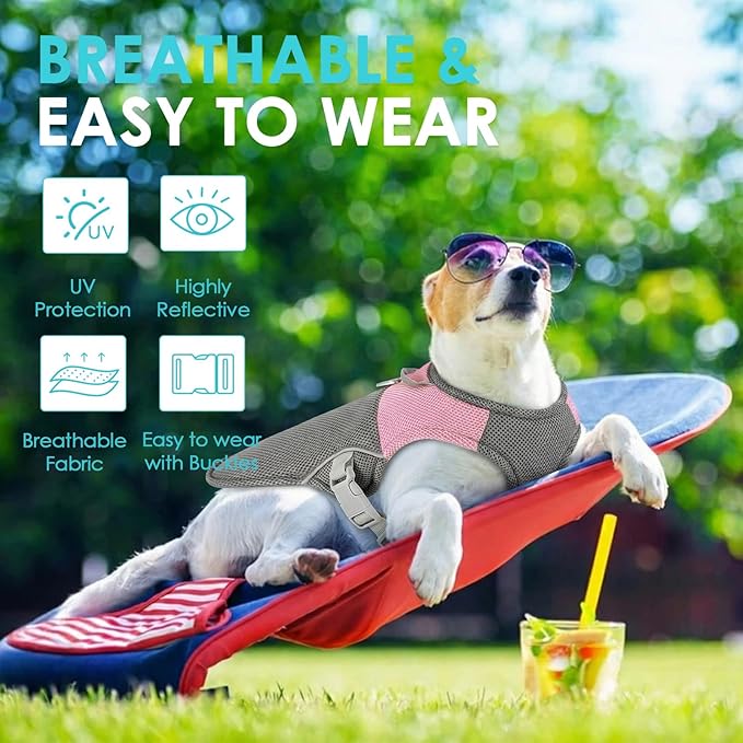 AOFITEE Dog Cooling Vest Small Dog, Lightweight Cooling Jacket for Dogs, Breathable Dogs Cooler Shirt with Harness D-Ring, Pet Sun Shirt UV Protection Ice Vest for Small Medium and Large Pet, Pink S