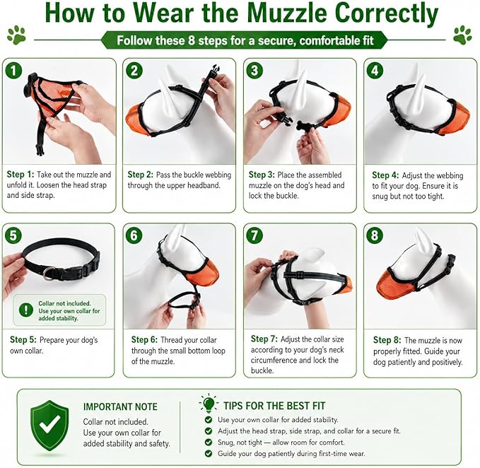 Dog Basket Muzzle Set, 6 Sizes XS-XXL for Small Medium Large Dogs, Breathable Mesh and Soft Nylon, Adjustable Overhead Strap, Helps Reduce Biting Scavenging and Chewing for Walking Grooming Training