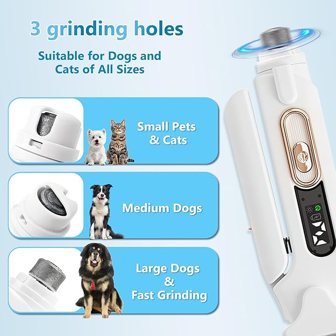 2-in-1 Dog Nail Clippers and Grinder with Light, Quiet Electric Pet Nail Trimmer for Small Medium Large Dogs & Cats, 2 Speeds, Rechargeable, Splash Guard & Safety Lock, Painless Grooming Tool