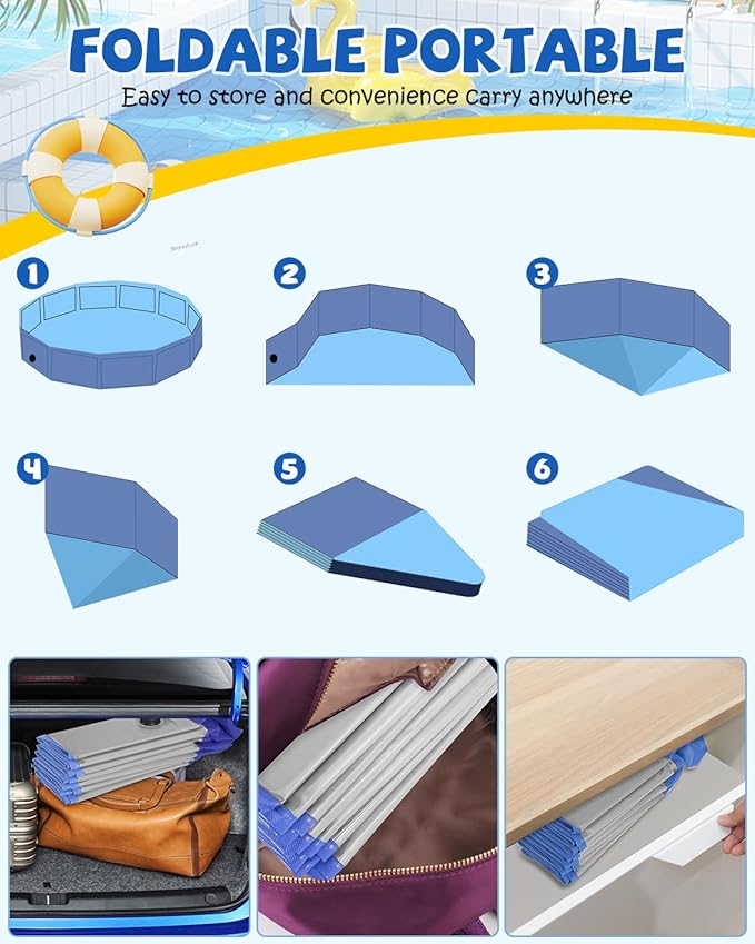 YSJILIDE Portable Dog Pool PVC Pet Swimming Pool Bathtub Collapsible Dog Pool, Hard Plastic Pool for Pets to Swim and Bath (L-47"x 12" Light Grey)