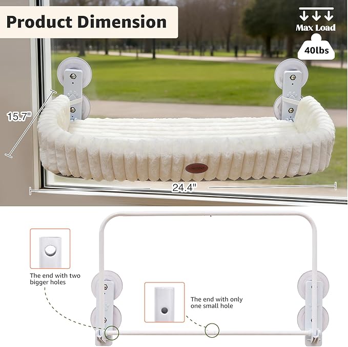 Woochpet Cordless Cat Window Perch, Large Size Hammock with 4 Strong Suction Cups, Cat Hammock for Window with Two Fabrics Cover, Foldable Bed for Cats, White