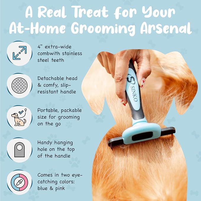 SINKO Deshedding Tool for Dogs & Cats, Pet Grooming Brush, Skin Friendly Deshedding Tool, Dog Brush for Shedding, Effectively Reduces Shedding by up to 95% for Short Medium Long Pet Hair (Blue)