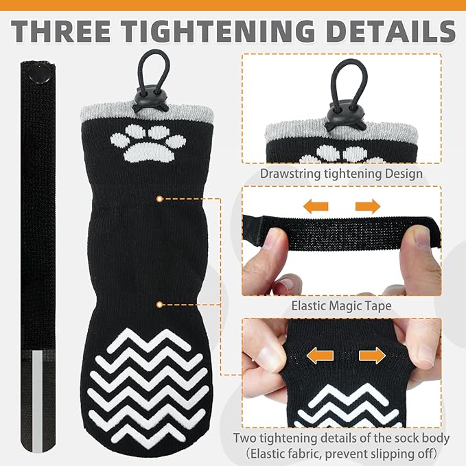 KOOLTAIL Non-Slip Dog Socks for Hot Pavement to Prevent Licking Paws,Dog Grippy Boots&Paw Protector with Reflective Straps, Non Twist Dog Shoes for Hardwood Floors for X -small Senior Dogs