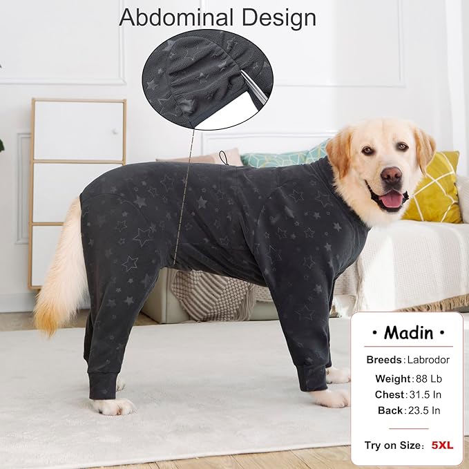 Dog Coats Autumn Winter Jumpsuit for Large Medium Dogs, Warmer Recovery Suit Polar Fleece Dog Bodysuit Lightweight Pajamas Pullover Stretchy Onesie Four-Legged Cold Weather Clothes(6XL, Grey)
