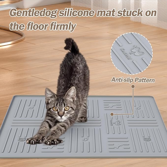 Large Silicone Cat Litter Mat, 34.3" X 24.8" Litter Trapping Mat, Soft and Waterproof Cat Litter Box Mats for Floor-Dark Grey