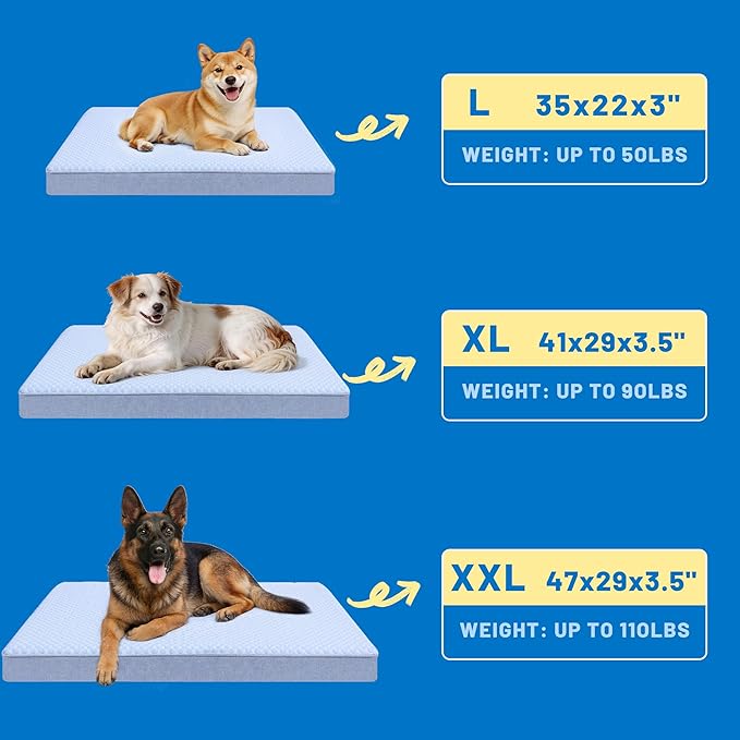 Cooling Dog Bed for Large Dogs, Washable Memory Foam Dog Beds for Crate with Joint Relief, Waterproof Liner and Removable Cover (47’’x 29’’)