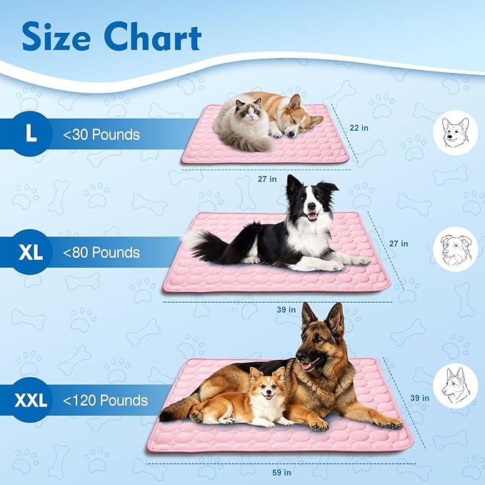 SOMOYA Dog Cooling Mat (Q-Max>0.4) Pet Cooling Pads Blanket Sleeping Kennel Mat,Ice Silk Cool Mat Pad Breathable Dog Bed Mats Beach for Large Dogs Cats (Pink, 27x39 in)