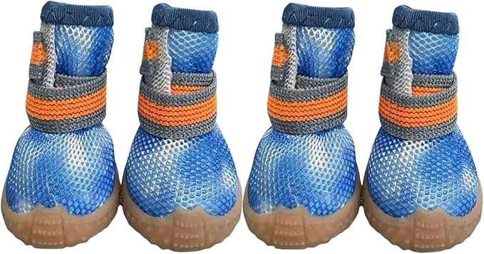 Dog Boots & Paw Protectors for Summer Hot Pavement Puppy Shoes with Anti-Slip Rubber Soles Pet Socks for Small Medium Dogs_1#(Blue)