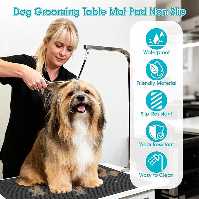 Dog Grooming Table Mat, (19.9 x 27.8 inch) Dog Grooming Table Mat Pad Non-Slip, Pet Grooming Table Mat for Grooming Dogs at Home, Pet Groomers Table Mat, Easy-Clean Durability (Black)