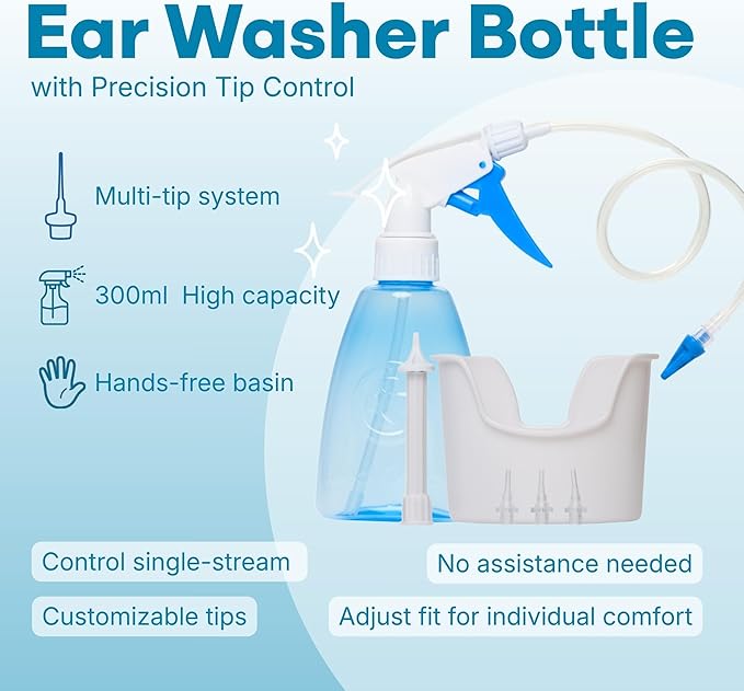 Medi Grade Ear Cleaning Kit Including Ear Cleaner Bottle, Basin with Quad-Stream tip - Earwax Removal Kit for Enhanced Hearing Clarity - Ear Wax Removal Tool for Ear Hygiene