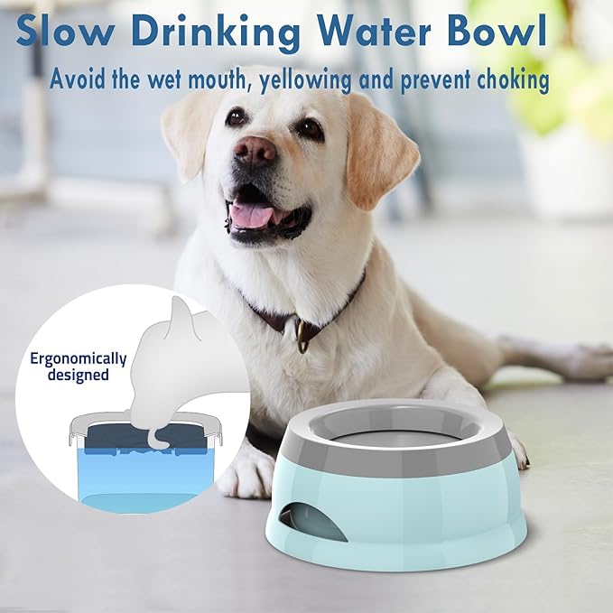 Dog Water Bowl, No Spill Cat Slow Feeder Water Dispenser Portable Vehicle Carried Car Travel Bowls for Small Medium Pets Sloppy Messy Drinkers 25oz, Blue