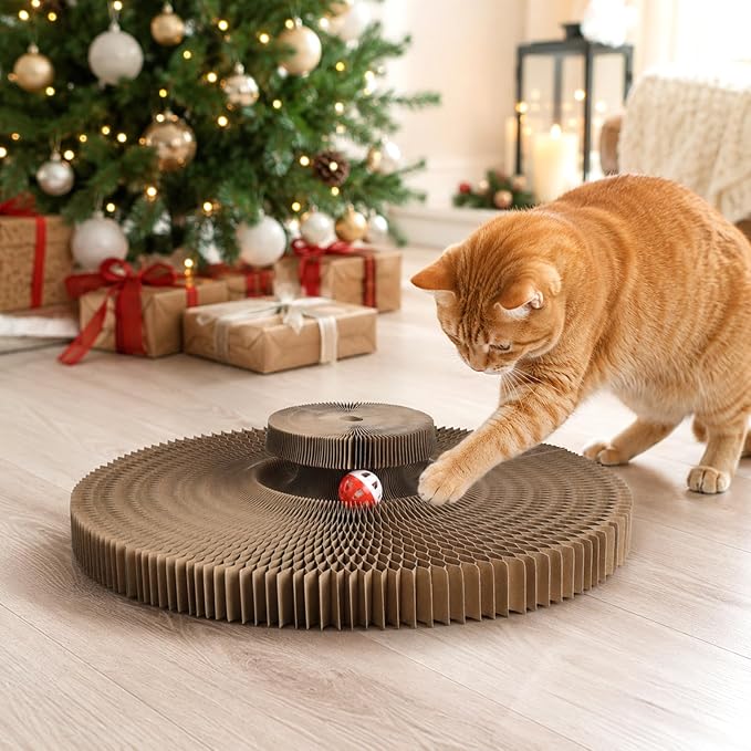 Wortade Reversible Magic Organ Cat Scratching Post, Foldable & Reversible Cat Scratcher for Indoor Cats, Cardboard Cat Scratcher, Interactive Kitten Toys Cat Enrichment for Indoor Cats