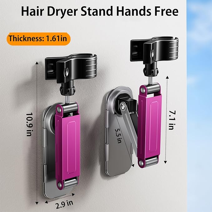 Metal Stable Hair Dryer Stand,Hands Free Blow Dryer Stand With Height & Angle Adjustable,Wall Mounted & Countertop Hairdryer Holder For Bathroom Bedroom Vanity,Compatible With 99% Hairdryers（Large）