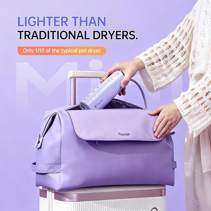Dog Dryer for Pet Grooming,Pet Neck-Hanging Hair Dryer,Alternating Hot and Cold Airflow.Handheld & Hands-Free.Low-Noise, Ultra-Lightweight.High Wind Speeds.Adjustable Heat & Speed Purple