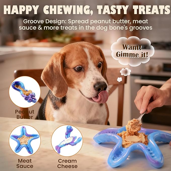 3 Pack Indestructible Dog Chew Toys for Aggressive Chewers: Ultra-Dense Nylon, Bacon Flavor Chew Bones, Heavy Duty Tough Toys for Large Dogs 20-90 lbs, Long Lasting & Keep Them Busy (XL Ocean)