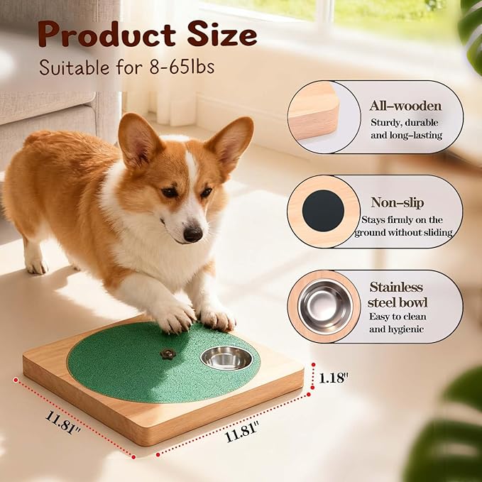 Wooden Interactive Dog Nail Scratch Board - Adjustable Resistance Rotating Style with Stainless Steel Treat Bowls for Stress-Free Paw Care