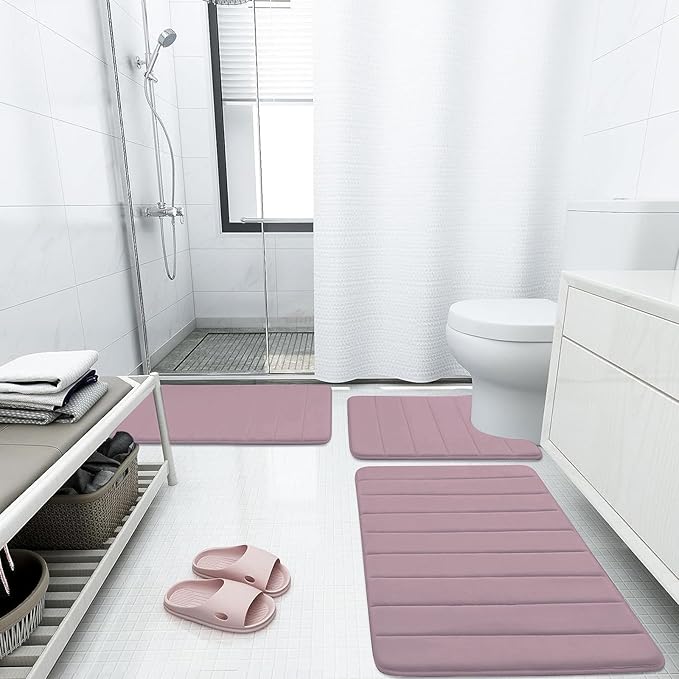 Buganda Memory Foam Bath Mat, 55" x 24", Ultra Soft and Non-Slip Bathroom Rugs, Water Absorbent and Machine Washable Bath Rug Runner for Bathroom, Shower, and Tub, Mauve