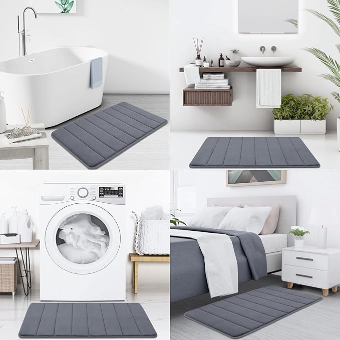 Buganda Memory Foam Bath Mat, 40" x 24", Ultra Soft and Non-Slip Bathroom Rugs, Water Absorbent and Machine Washable Bath Rug Runner for Bathroom, Shower, and Tub, Dark Grey