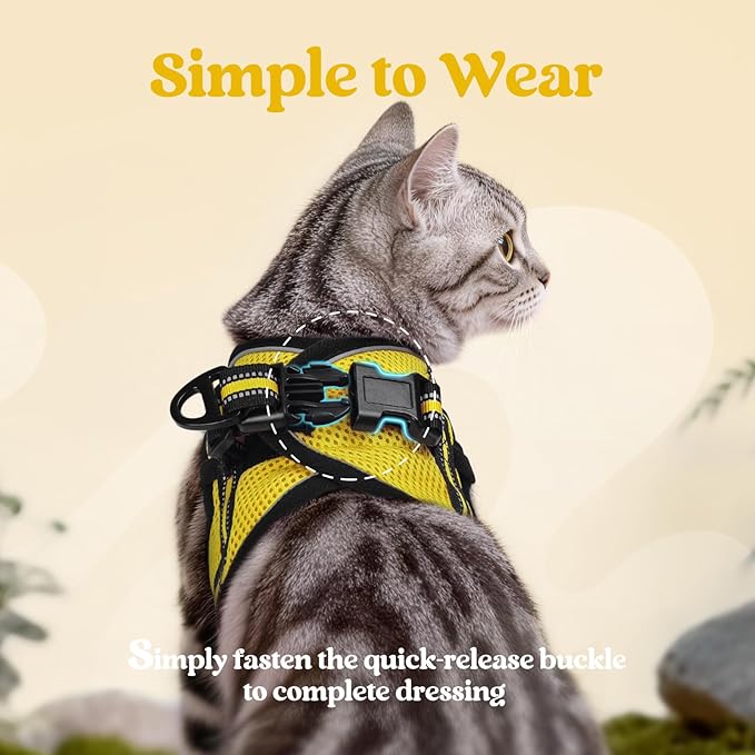 rabbitgoo Cat Harness and Leash, Step-in Escape Proof Kitten Harness Set, Soft Comfortable Cat Vest, Easy to Wear and Adjust, Reflective for Safe Outdoor Walking, Bright Yellow, Medium