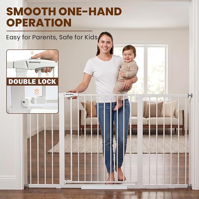 Mumeasy Extra Wide Large Baby Gate for Doorways, 36-66" Walk Through Wide Long Dog Gate for Door & Stair, Auto Close Dual Swing Pressure Mounted Child Safety Gate for Toddlers, Puppies & Pets, White