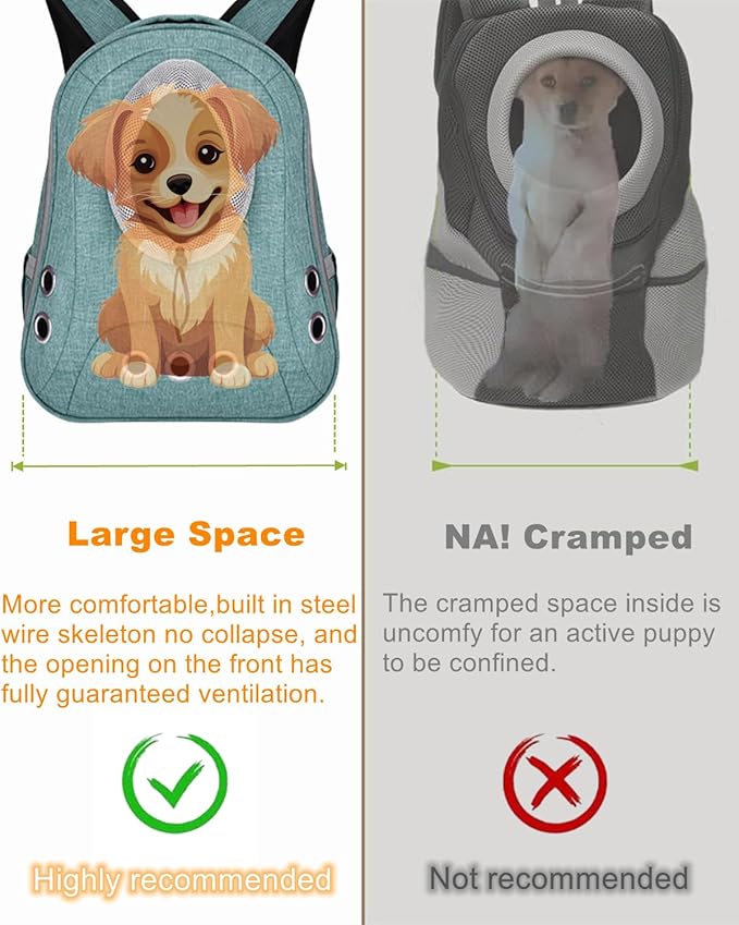 Small Dog Cat Chest Backpack Carrier,Large Space Ventilated Front Facing Backpack Carrier for Puppy,Lightweight Doggy Backpack for Hiking,Camping,Travel,Outdoor,Max 12 lbs(Cyan)