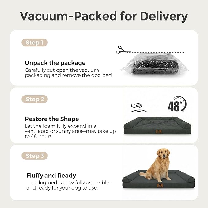 Sytopia 42 Inch Indestructible Dog Beds for Large Dogs, Big Chew Proof Orthopedic Egg Crate Foam Pet Bed with Washable Removable Cover and Anti-Slip Bottom, Black