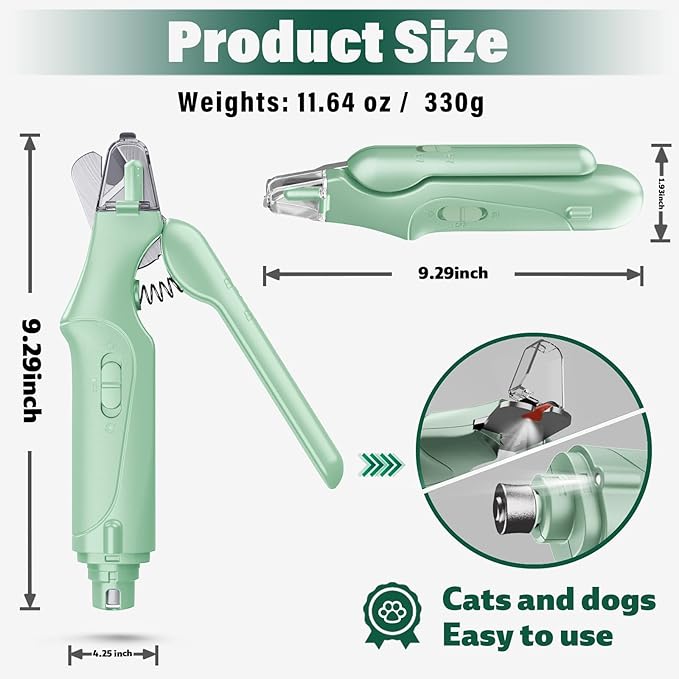 2 in 1 Dog Nail Clippers & Cat Nail Clippers Trimmers for Large Medium Small Dogs Cats Claw Trimmer Quick Sensor and Safety Guard USB Rechargeable Dogs Nail Trimmer with Catcher & 2 LED Lights