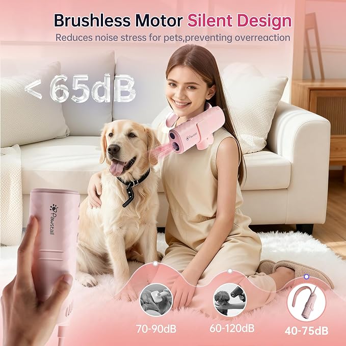 Dog Dryer for Pet Grooming,Pet Neck-Hanging Hair Dryer,Alternating Hot and Cold Airflow.Handheld & Hands-Free.Low-Noise, Ultra-Lightweight.High Wind Speeds.Adjustable Heat & Speed Pink