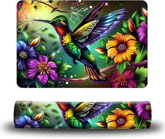 Dog Food Mat, 15.7" x 23.6" Absorbent Pet Feeding Mat for Food and Water, Waterproof Diatom Mud Pet Placemat with Non-Slip Rubber Backing, Cat Bowl Mat for Floors - Hummingbird Flower 1
