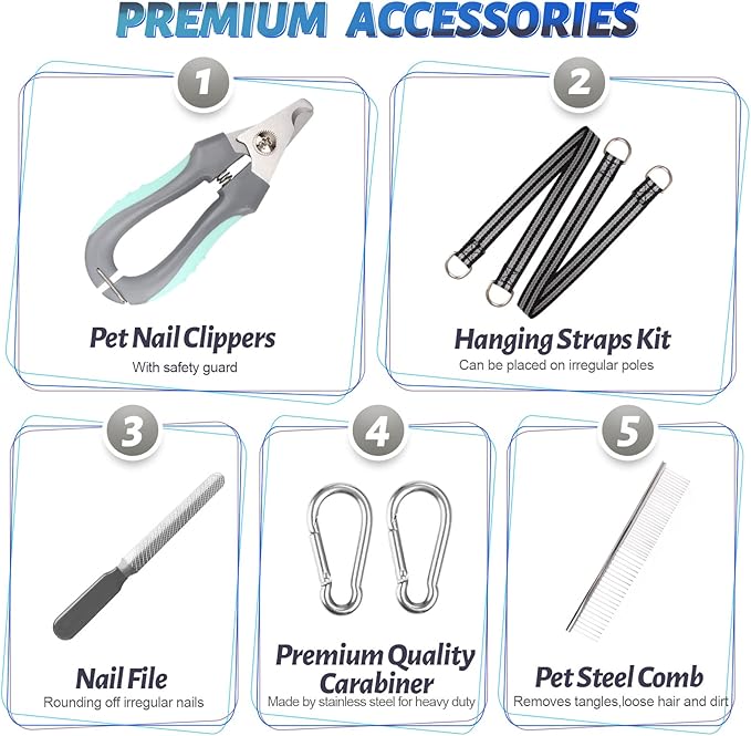 ATESON Pet Dog Grooming Hammock Harness for Nail Trimming (M 40lb), Dog Sling for Cutting Nail, Dog Hanging Holder Hanger for Clipping Nail with Nail Clippers, Nail File, Pet Comb