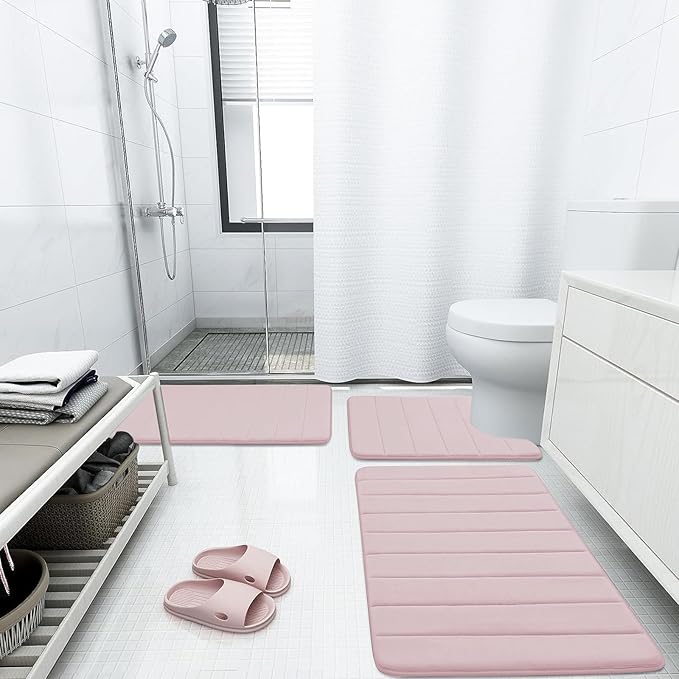 Buganda Memory Foam Bath Mat, 55" x 24", Ultra Soft and Non-Slip Bathroom Rugs, Water Absorbent and Machine Washable Bath Rug Runner for Bathroom, Shower, and Tub, Peach