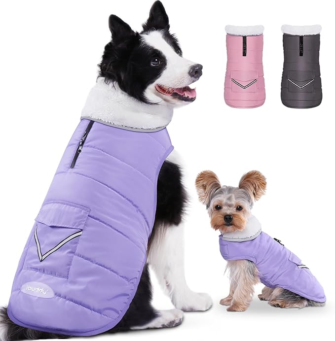 Dog Winter Coat for 2X- Large Dogs, Easy on XXL Dog Fleece Jacket Velcro Waterproof Pet Puffer Clothes with Harness Hole Adjustable Reflective Quilted Pet Cold Weather Vest for Girl Female