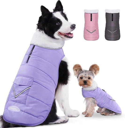 Dog Winter Coat for 2X- Large Dogs, Easy on XXL Dog Fleece Jacket Velcro Waterproof Pet Puffer Clothes with Harness Hole Adjustable Reflective Quilted Pet Cold Weather Vest for Girl Female
