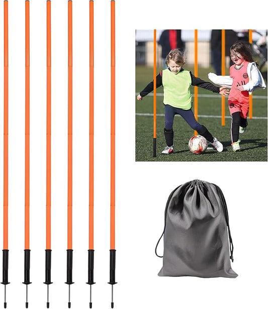5FT Agility Training Poles for Soccer,Basketball,Football,Dog,Horse Training-Adjustable Speed and Agility Training Equipment Sports Training Sticks with Ground Spring Nails and Storage Bag