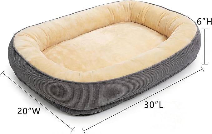 Calming Dog Bed for Medium to Large Dogs 30"x20" - Orthopedic Washable Pet Bed with Anti-Slip Bottom, Indoor Soft Cat Bed with Removable Cover (Beige)