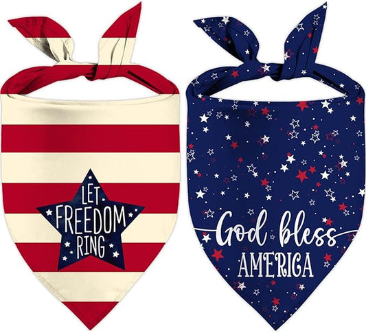 4th of July Dog Bandanas, Patriotic Party Pet Decorations 2 Pack, Adjustable Independence Day Holiday Bandana American Flag Triangle Bibs Cat Scarf Set