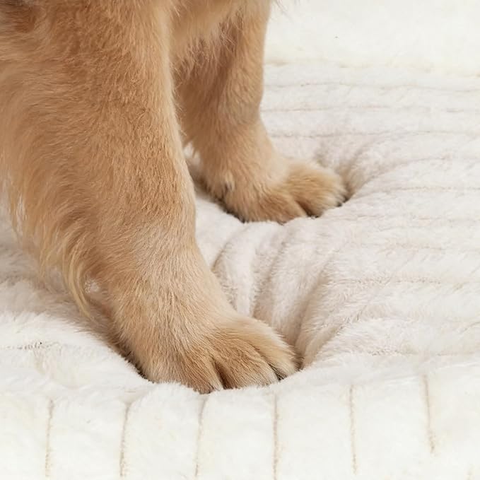 Orthopedic Dog Bed for Extra Large Dogs, Comfort-Sided Calming Pet Bed Couch with Breathable Memory Foam, Plush Faux Rabbit Fur & Anti-Slip Bottom, Machine Washable, 43"x31"x5.5", Cream