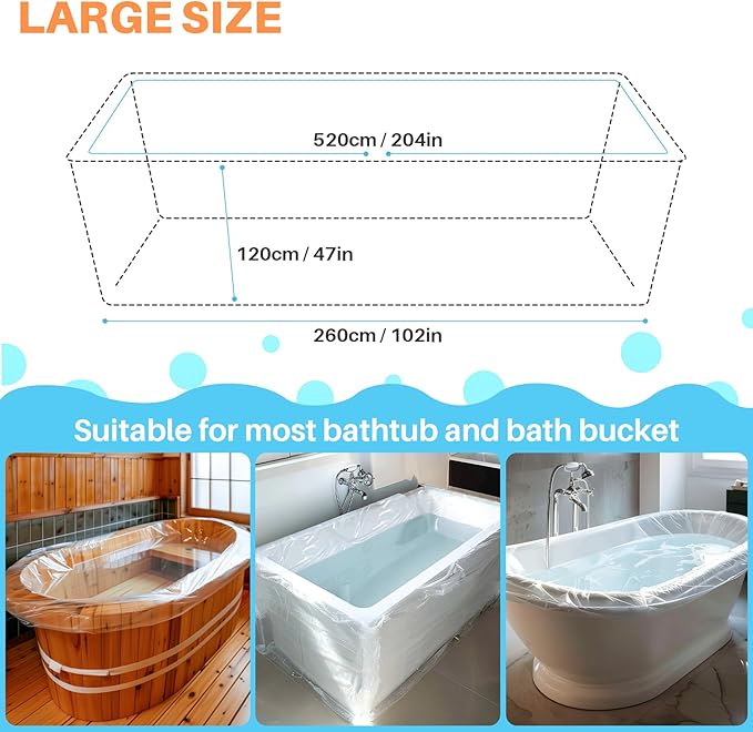 MAQIHAN 5PACK Disposable Bathtub Cover Liner - 102 x 47 Inch Large Size Transparent Plastic Bathtub Liner, Portable Bath Tub Bag with Sticker, Ideal for Travel Salon Spa Household Hotel Pet Bathing