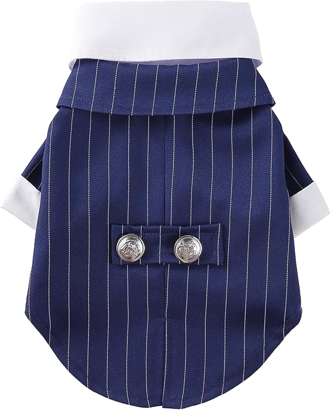 GabeFish Pets Wedding Jackets Suit for Dogs with Bow Tie Puppy Cat Formal Clothes Shirt Tuxedo (BlueStriped, XL (Chest 18.8in/48cm)