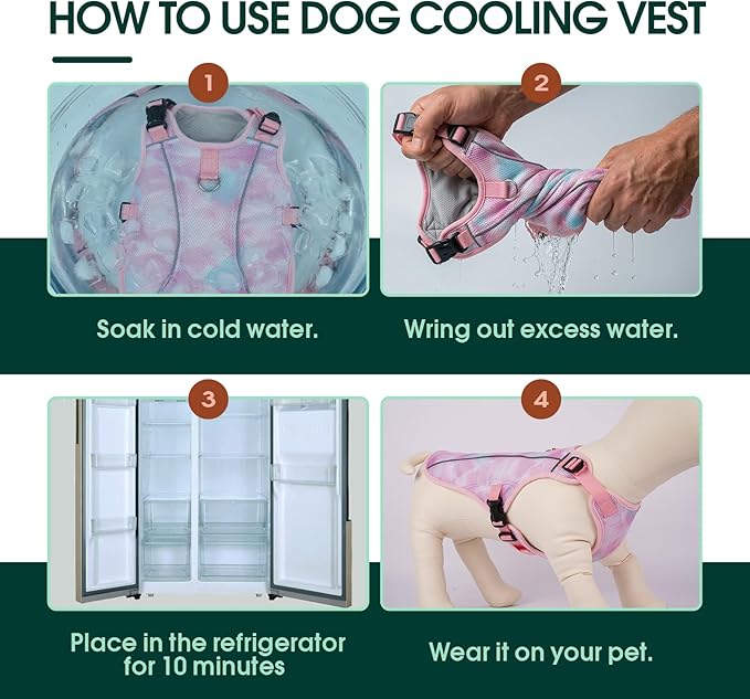 Kuoser Dog Cooling Vest for Dogs, Lightweight Cooling Shirt for Small Medium Large Dogs, Adjustable Pet Cooler Jacket with Reflective Stripe, UV Protection Pet Harness T-Shirt for Summer Outdoor